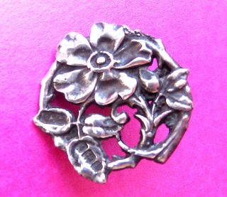 Antique 1901 Dated,  Sterling Silver Button,  Openwork Wild Rose Design. photo