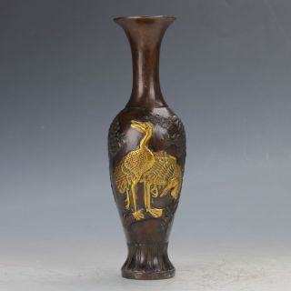 Old Peiking (18 19th) Brass Handwork Phoenix Motif W Qianlong Mark Vase C437 photo