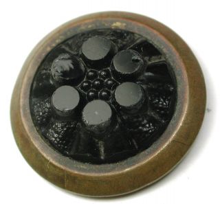 Antique Glass In Metal Button Licorice Color Candy Mold Design - 15/16 