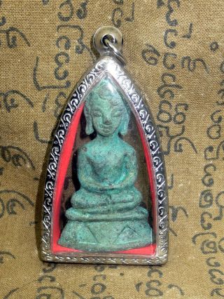 Very Rare Ancient Green Phra Chai Ayutaya 400 Year Powerful Thai Buddha Amulets photo