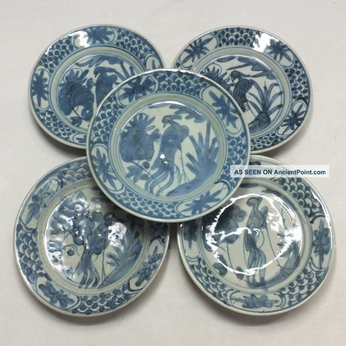 G426: Real Old Chinese Blue - And - White Porcelain Ware 5 Plates Called Ming - Gosu Plates photo