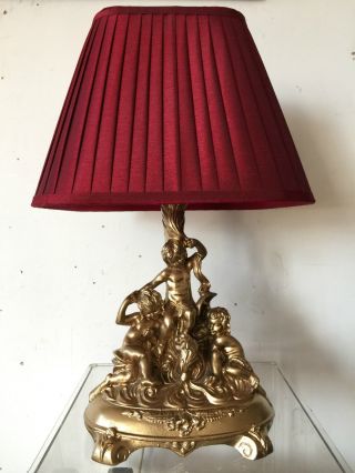 20th Century Table Lamp With Red Shade photo