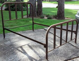 Antique Vtg Cast Iron Bed Frame Headboard Foot - Board Garden Art Flower Bed photo