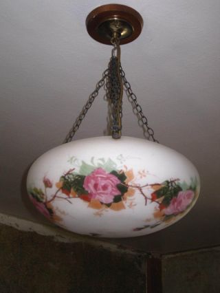 Art Deco Flycatcher Lampshade With Chain Floral Hand Painted photo