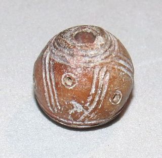 South America Chimu Spindle Whorl Bead Etched Peru Ancient photo