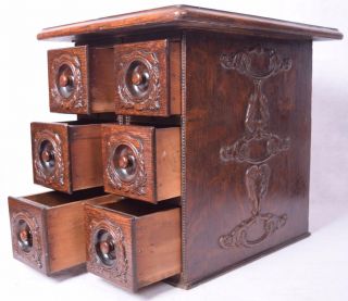 Antique Six Drawer Sewing Oak Cabinet Unique Piece photo