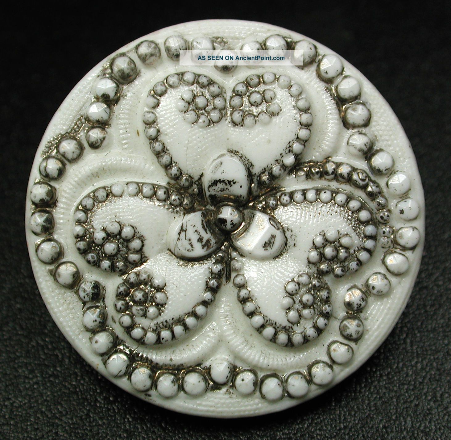 Antique Victorian Glass Button Design Triad Black & White 7/8 