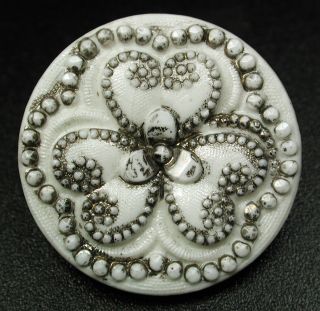 Antique Victorian Glass Button Design Triad Black & White 7/8 
