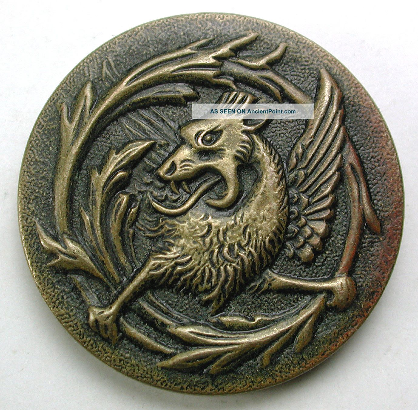 Antique Brass Paris Tight Button Fabulous Creature Dragon 7/8 