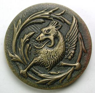 Antique Brass Paris Tight Button Fabulous Creature Dragon 7/8 