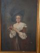 Lg.  1901 Antique Lady In Victorian Hat With Flowers Old Estate Portrait Painting Victorian photo 1