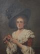Lg.  1901 Antique Lady In Victorian Hat With Flowers Old Estate Portrait Painting Victorian photo 2