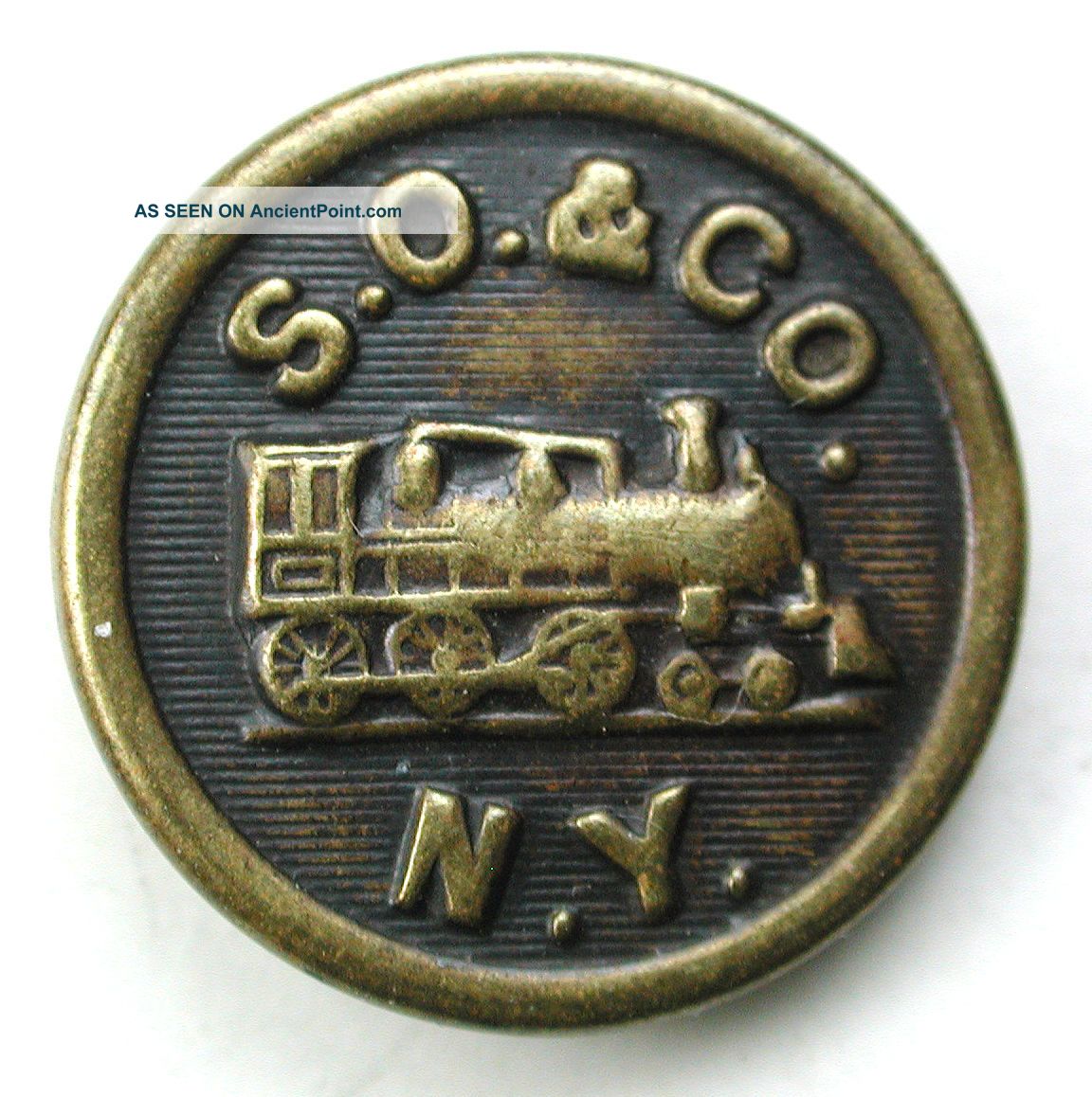 Antique Brass Railroad Button S.  O.  & Co Ny W Train Image 11/16 
