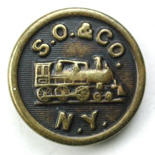 Antique Brass Railroad Button S.  O.  & Co Ny W Train Image 11/16 