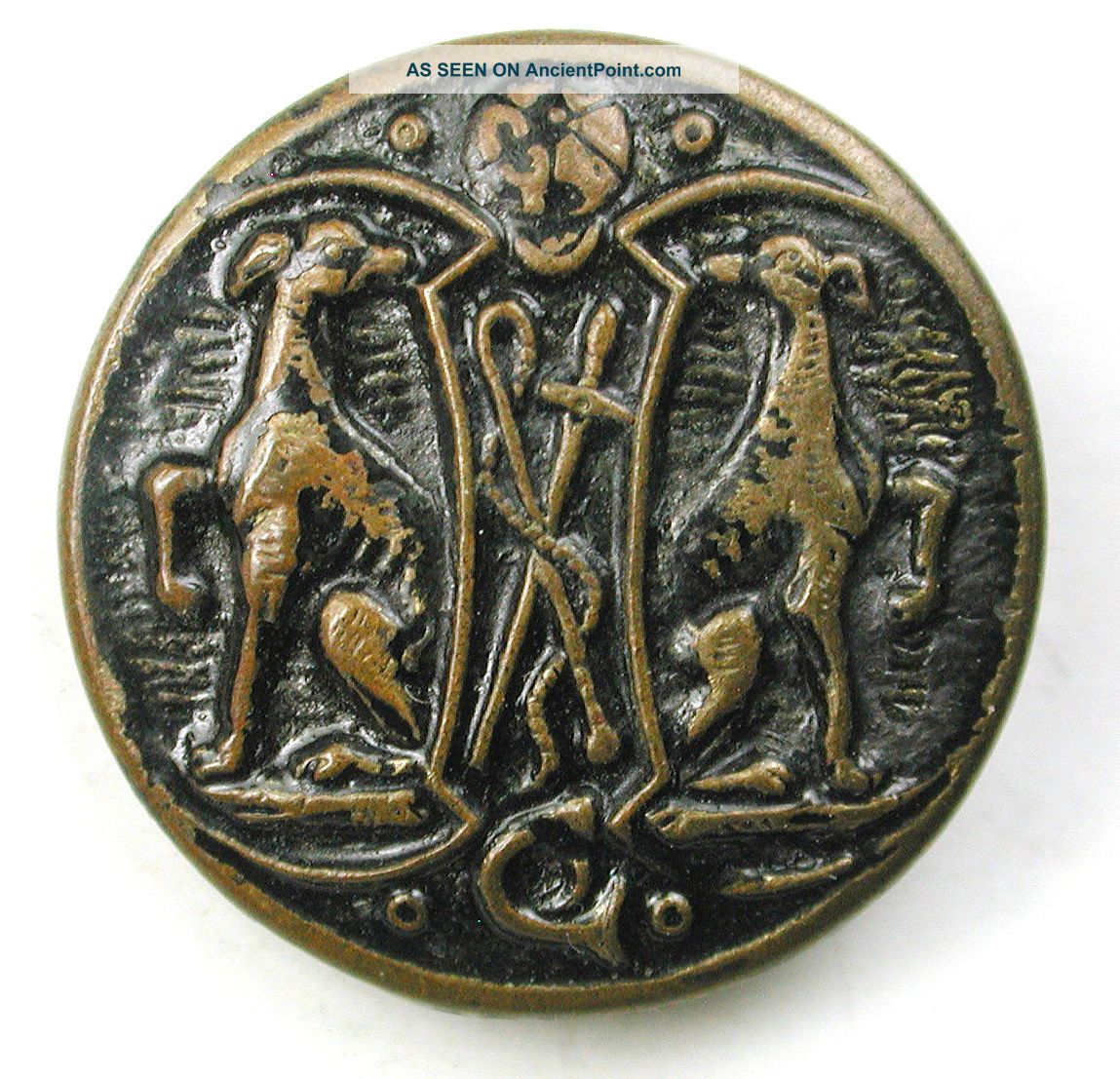 Antique Button 2 Whippet Or Greyhound Design 5/8 
