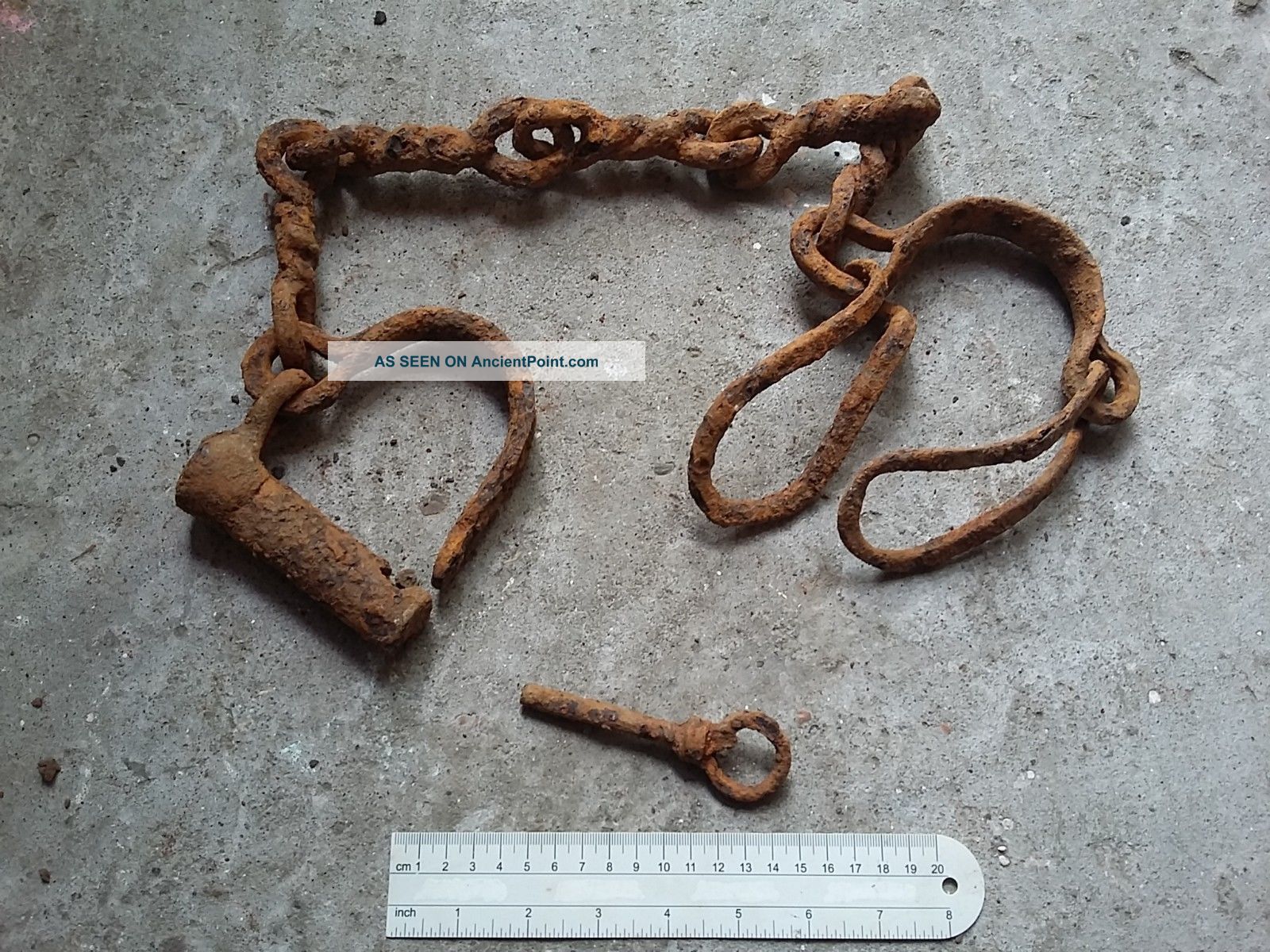 Very Rare Old Ancient Forged Viking Shackles On A Foot,  Key Viking photo