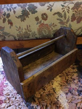 Vintage Antique Carpenters Wood Primitive Tool Box Garden Tote Barn Find photo