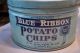 Extra Large Blue Ribbon Potato Chips Tin Canister Light Blue Aa Walters & Co Other Mercantile Antiques photo 3
