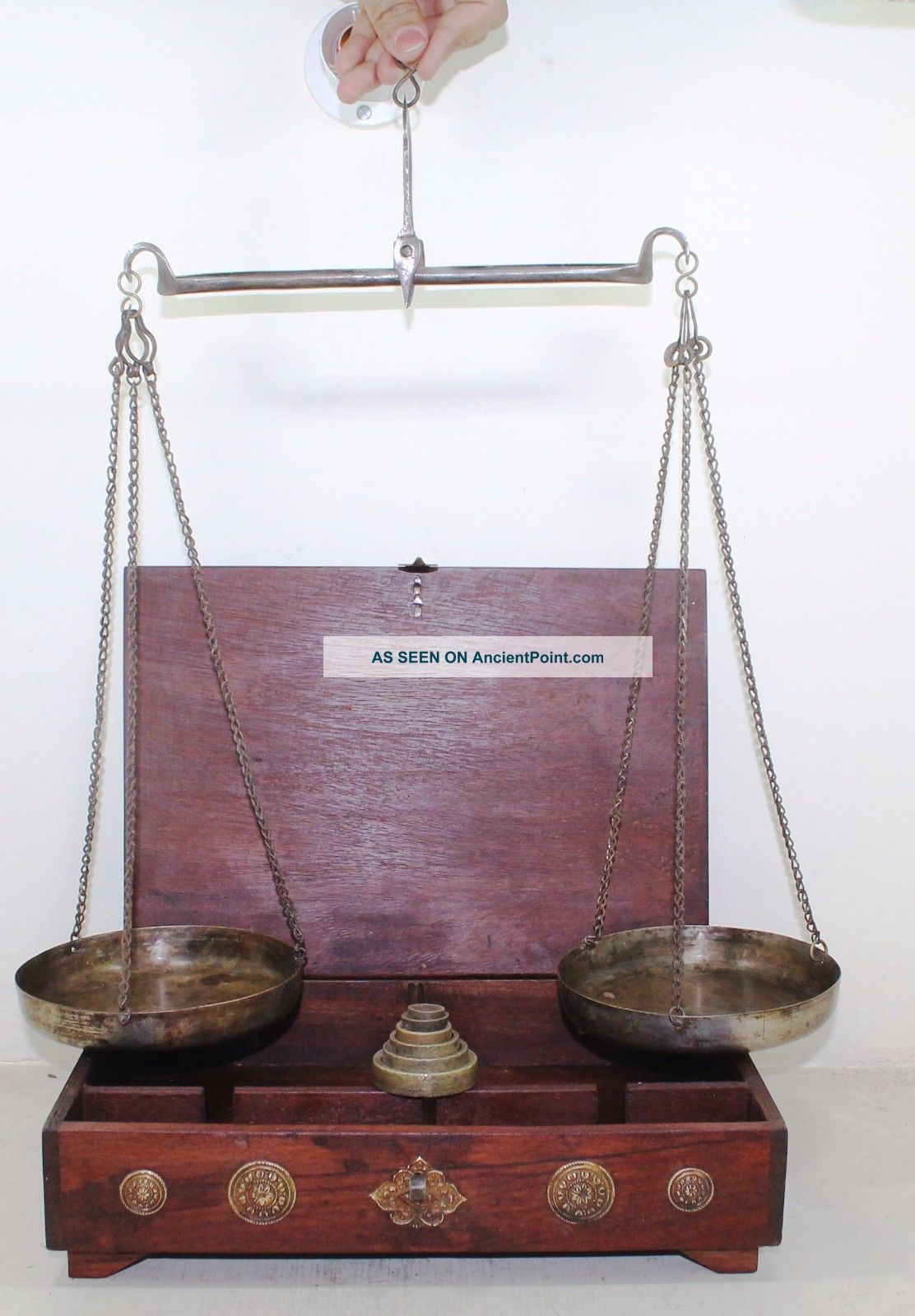 1900s Antique Goldsmith Jewelry Weight Balance Brass Scale 129 Scales photo