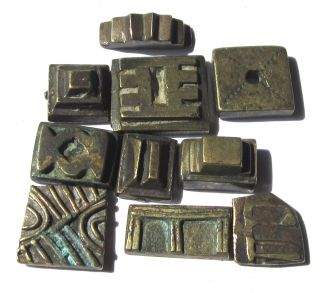 10 Rare Old Small Mixed Akan/ashanti Brass Geometric Goldweights photo