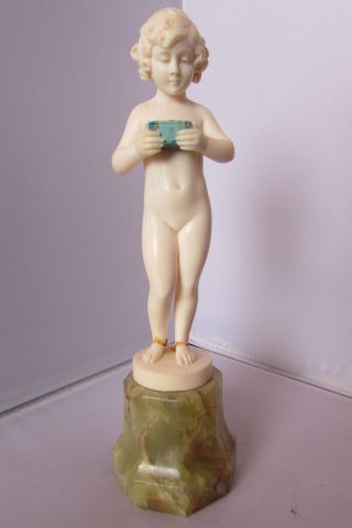Very Rare Art Deco Carved Girl Holding Box Figure By Ferdinand Preiss C1920 photo