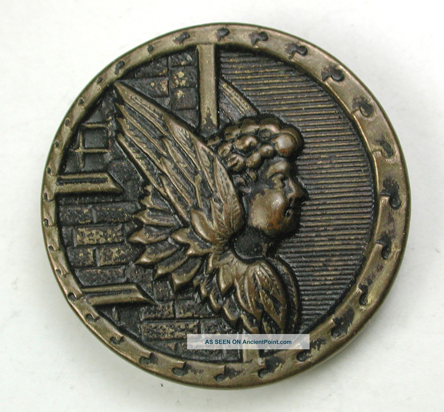 Antique Button Angel On The Side Of A Building 15/16 