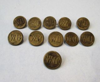 11 Antique Metal Western Union Uniform Buttons Wu Browning King & Co 13/16 