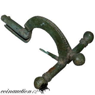 Stunning Patina Roman Bronze Military Crossbow Fibula Brooch 300 - 400 Ad photo