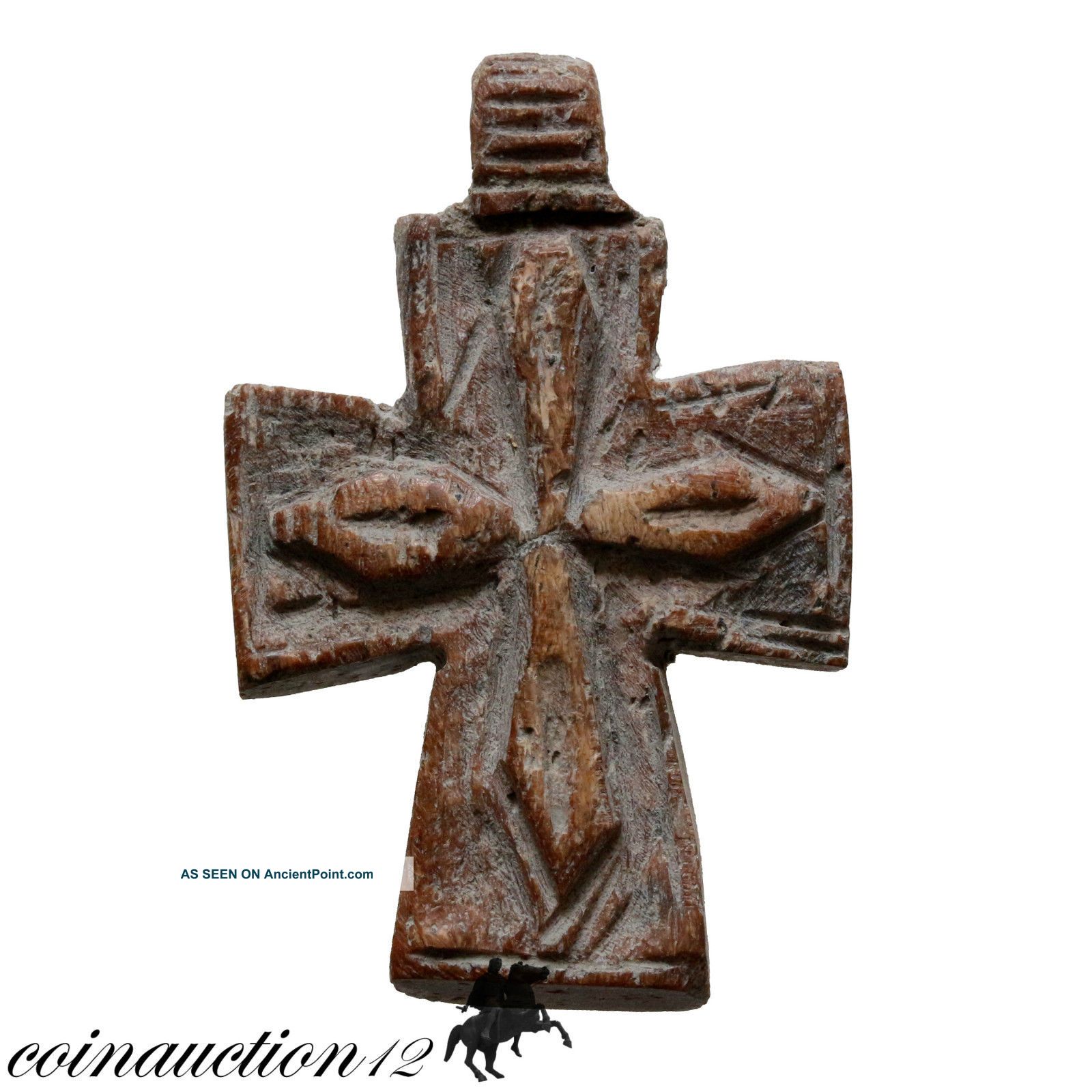 Stunning Late Medieval Hand Made Carved B0ne Cross Pendant Roman photo