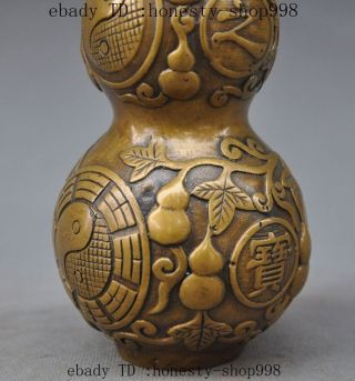 Old China Feng Shui Ward Off Evil Bronze Eight Diagrams Gourd Calabash Cucurbit photo