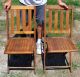 2 Antique Vintage Slatted Oak Wood Folding Mission Style Chairs W/curved Seats 1900-1950 photo 2