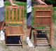 2 Antique Vintage Slatted Oak Wood Folding Mission Style Chairs W/curved Seats 1900-1950 photo 5