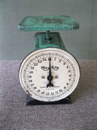 Antique Scale Way Rite Family Vintage,  Green Paint,  25 Pound photo