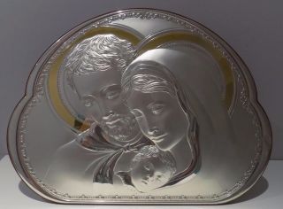 Huge 45cm Vintage Solid Silver And Wood Holy Family Icon Stamped - Valenti & Co. photo