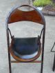 Two Vintage 20s/30s Deco Industrial Stakmore Wood Folding Chairs Leather Seats 1900-1950 photo 2