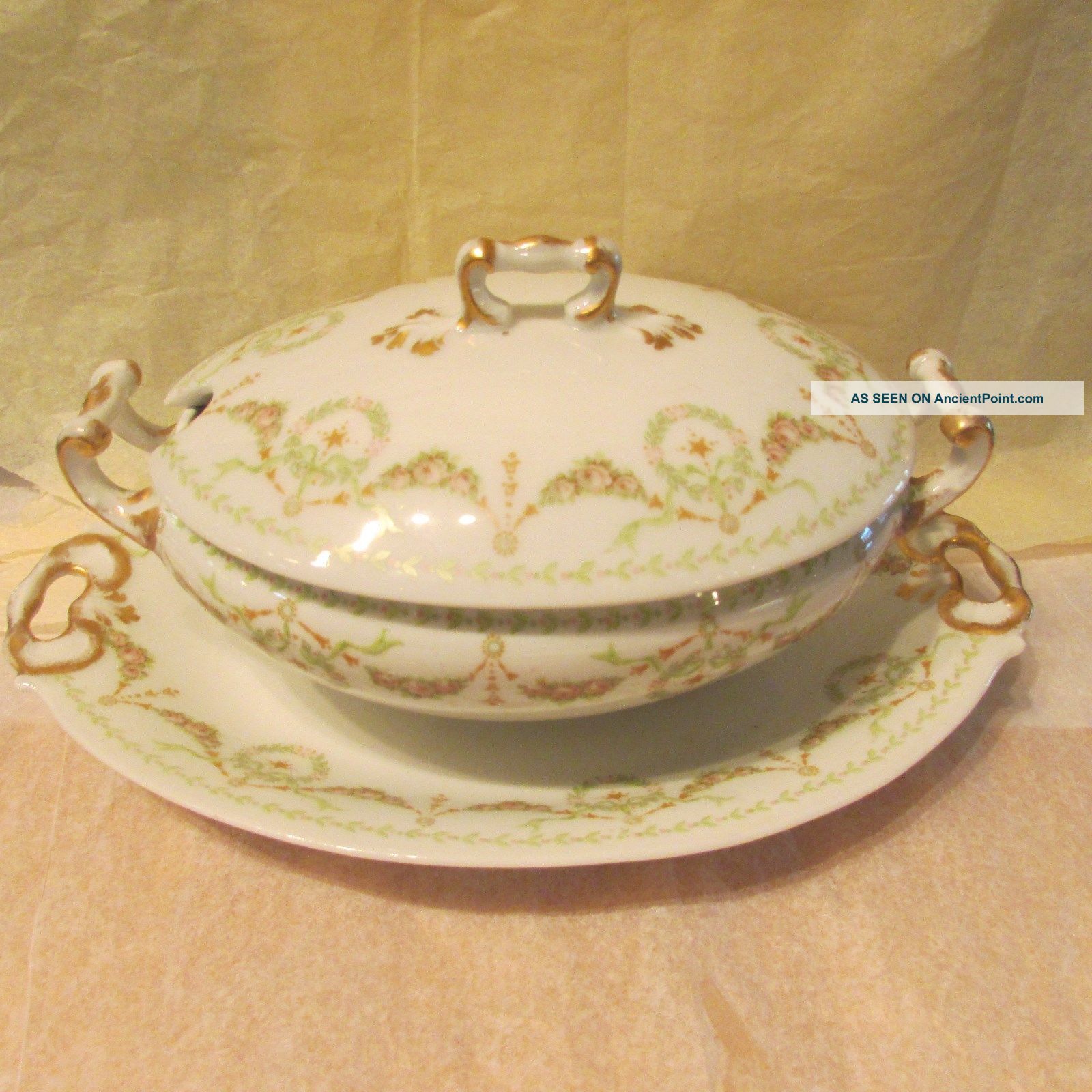B&h Limoges Covered Gravy/sauce Boat With Underplate Circa 1800 