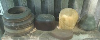 Vintage Wood Hat Blocks Millinery Mold 3 Brims 3 Crowns Lippincott 1718 photo