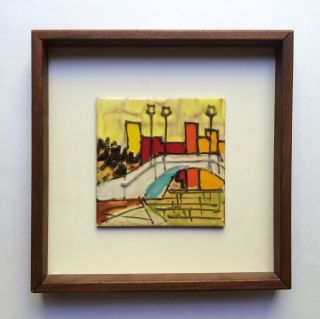 Vintage Harris Strong Cityscape Tile In Teak Frame,  1960s Mid - Century Modernist photo