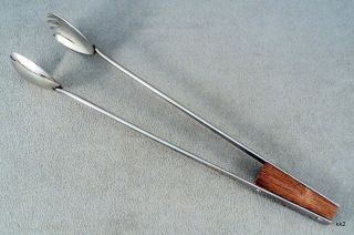 Vtg Mid - Century Modern Ice Tongs Dreizack Rostfrei Germany Stainless & Teak Wood photo