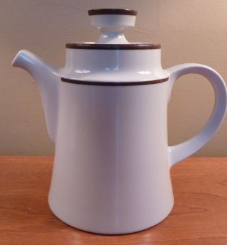 Vintage Noritake Primastone Tundra Coffee Pot In Ice White With Brown Trim photo