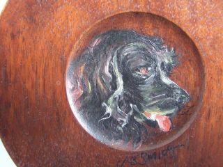 Antique Cedar Carved Plaque W Painted Dog Head Signed J.  B.  Smidt C.  1900.  Estate photo