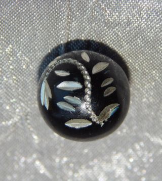 Antique Vintage Bright Cut Pewter Ball Button Ornate Black 839a photo