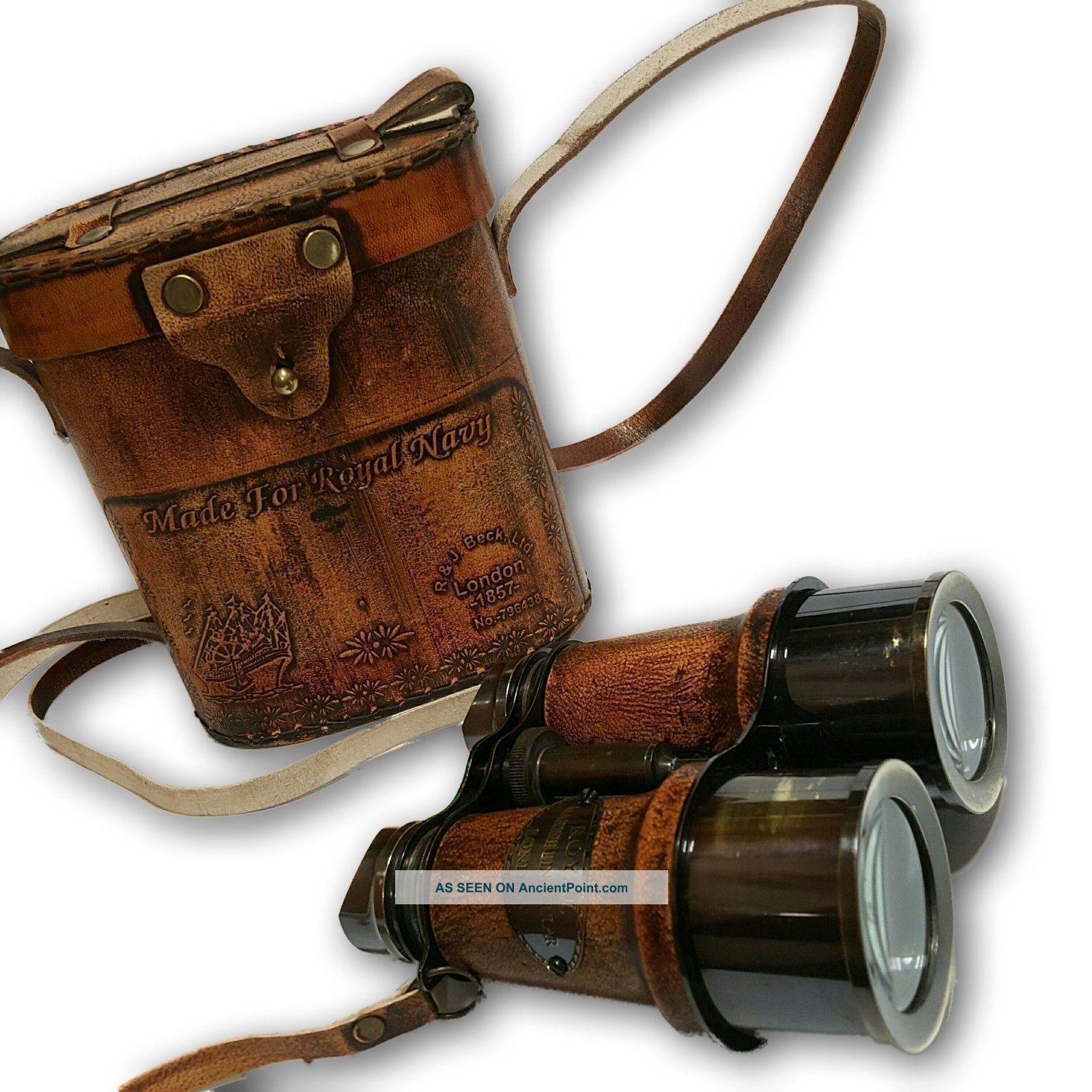 Antique Brass Binocular With Leather Box. Telescopes photo