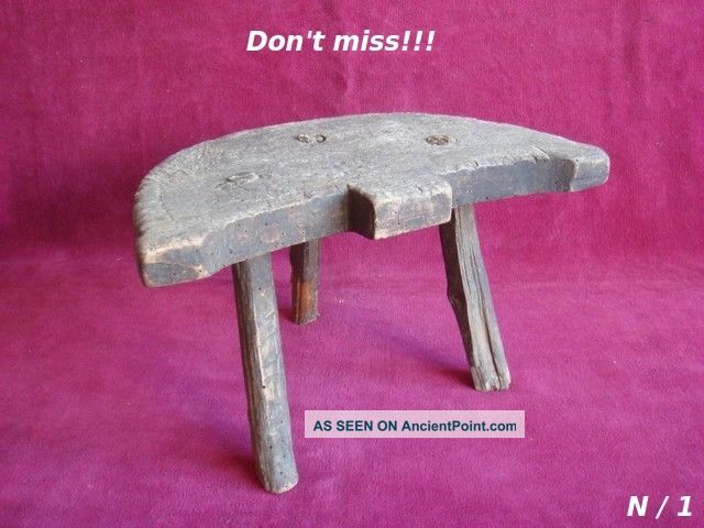 19th C.  Rare Antique Primitive Farmhouse Milk Stool Wood Antique Farm Tool L@@k Primitives photo