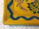 Magnificent Antique Hand Painted Toleware Wood Tray Flowers On Bright Yellow Primitives photo 2