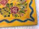 Magnificent Antique Hand Painted Toleware Wood Tray Flowers On Bright Yellow Primitives photo 3