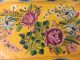Magnificent Antique Hand Painted Toleware Wood Tray Flowers On Bright Yellow Primitives photo 4