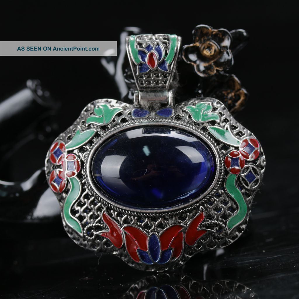 Tibetan Handwork Silver Cloisonne Inlay Zircon Pendant Necklaces & Pendants photo