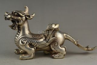 China Collectible Second - Hand Handwork Old Tibet Silver Carve Dragon Statue photo