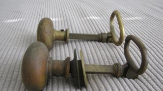 Vintage Victorian Brass Door Knob / Folding Pull Ring Other Side (very Rare) photo